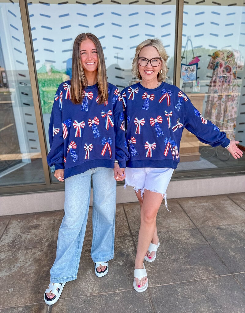 J.HOFFMAN'S Queen of Sparkles Navy Red White & Blue Bow Sweatshirt