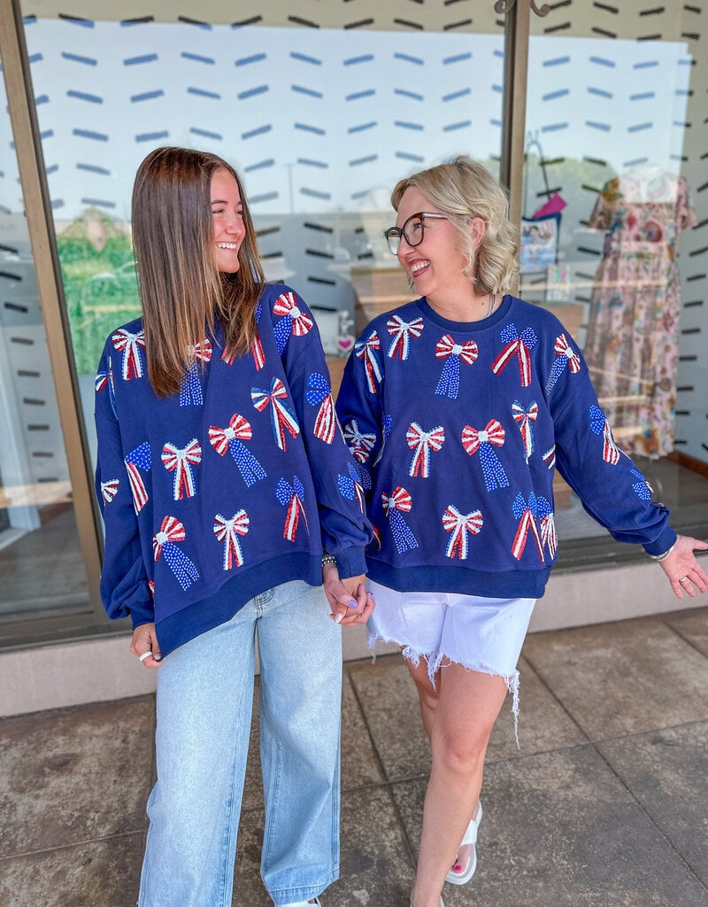 J.HOFFMAN'S Queen of Sparkles Navy Red White & Blue Bow Sweatshirt