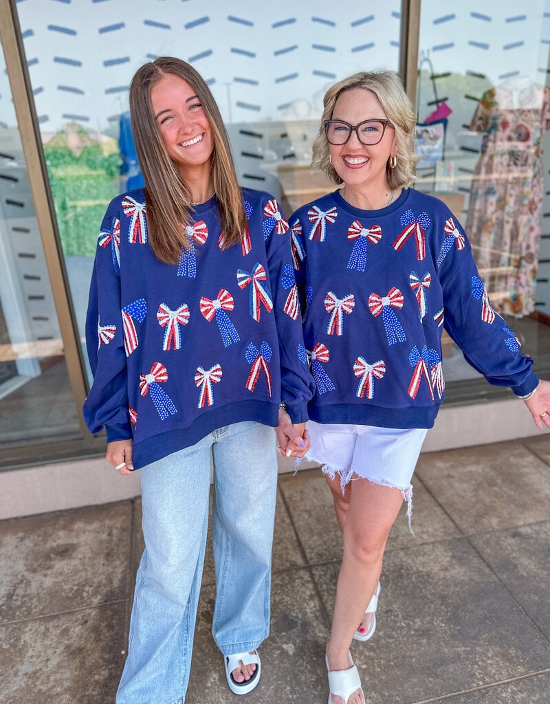 J.HOFFMAN'S Queen of Sparkles Navy Red White & Blue Bow Sweatshirt