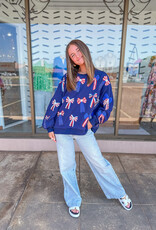 J.HOFFMAN'S Queen of Sparkles Navy Red White & Blue Bow Sweatshirt