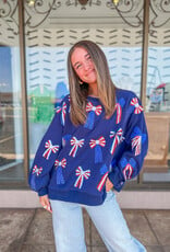 J.HOFFMAN'S Queen of Sparkles Navy Red White & Blue Bow Sweatshirt