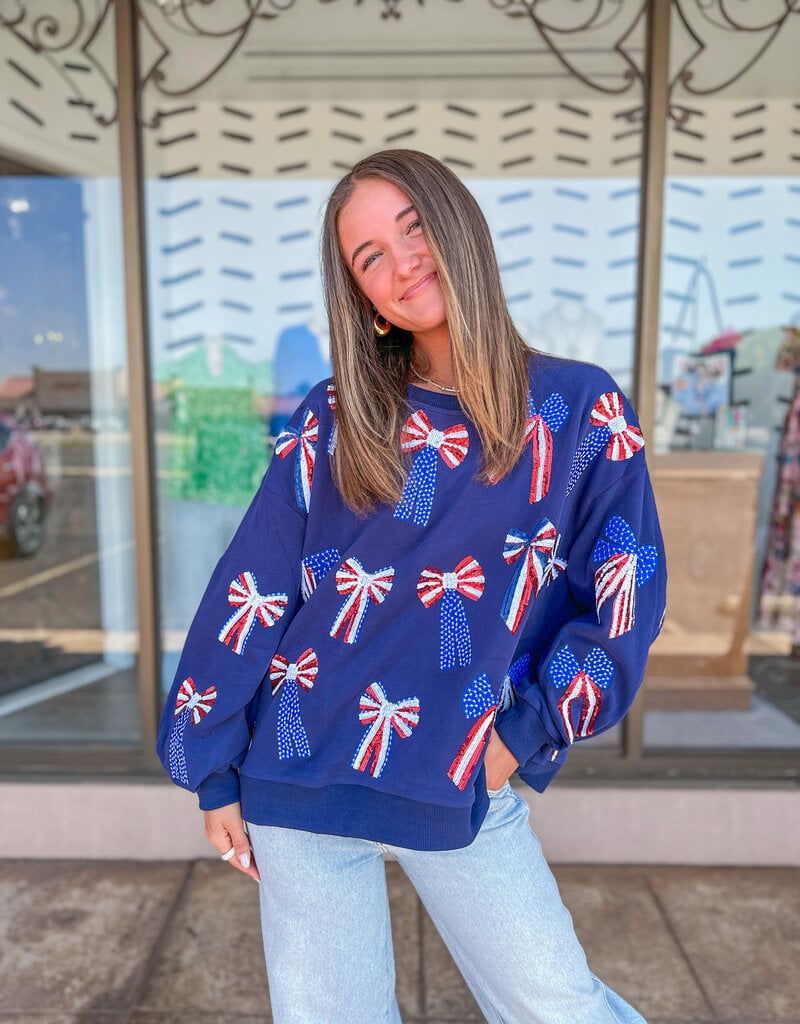 J.HOFFMAN'S Queen of Sparkles Navy Red White & Blue Bow Sweatshirt