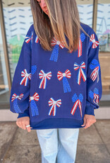 J.HOFFMAN'S Queen of Sparkles Navy Red White & Blue Bow Sweatshirt