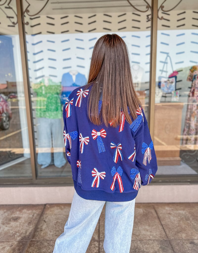 J.HOFFMAN'S Queen of Sparkles Navy Red White & Blue Bow Sweatshirt