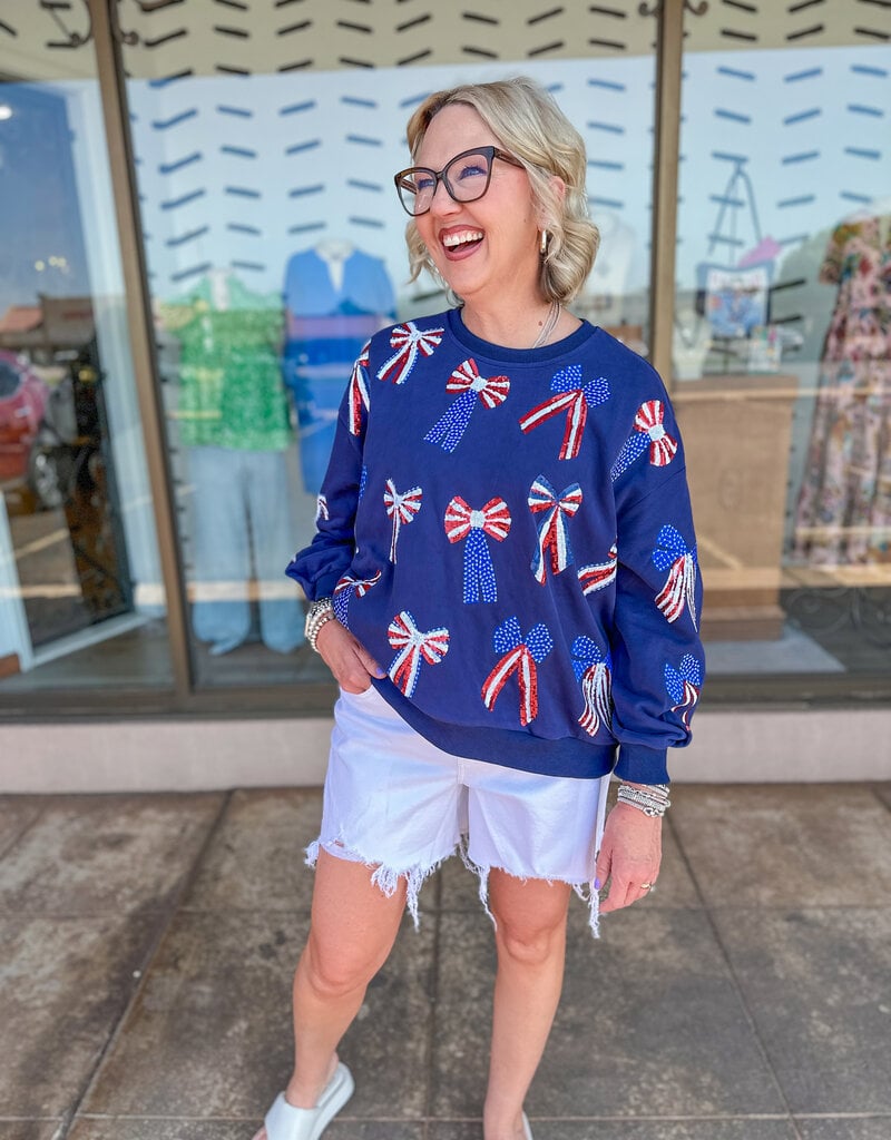 J.HOFFMAN'S Queen of Sparkles Navy Red White & Blue Bow Sweatshirt