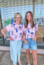 J.HOFFMAN'S Queen of Sparkles Red White & Blue Scattered Bow Tee