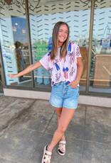 J.HOFFMAN'S Queen of Sparkles Red White & Blue Scattered Bow Tee