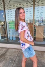 J.HOFFMAN'S Queen of Sparkles Red White & Blue Scattered Bow Tee