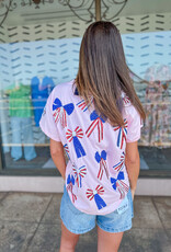 J.HOFFMAN'S Queen of Sparkles Red White & Blue Scattered Bow Tee