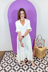 J.HOFFMAN'S Linen Collared Midi Dress - Ivory