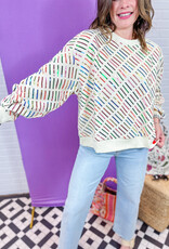 J.HOFFMAN'S Queen of Sparkles Rainbow Stripe Sweatshirt