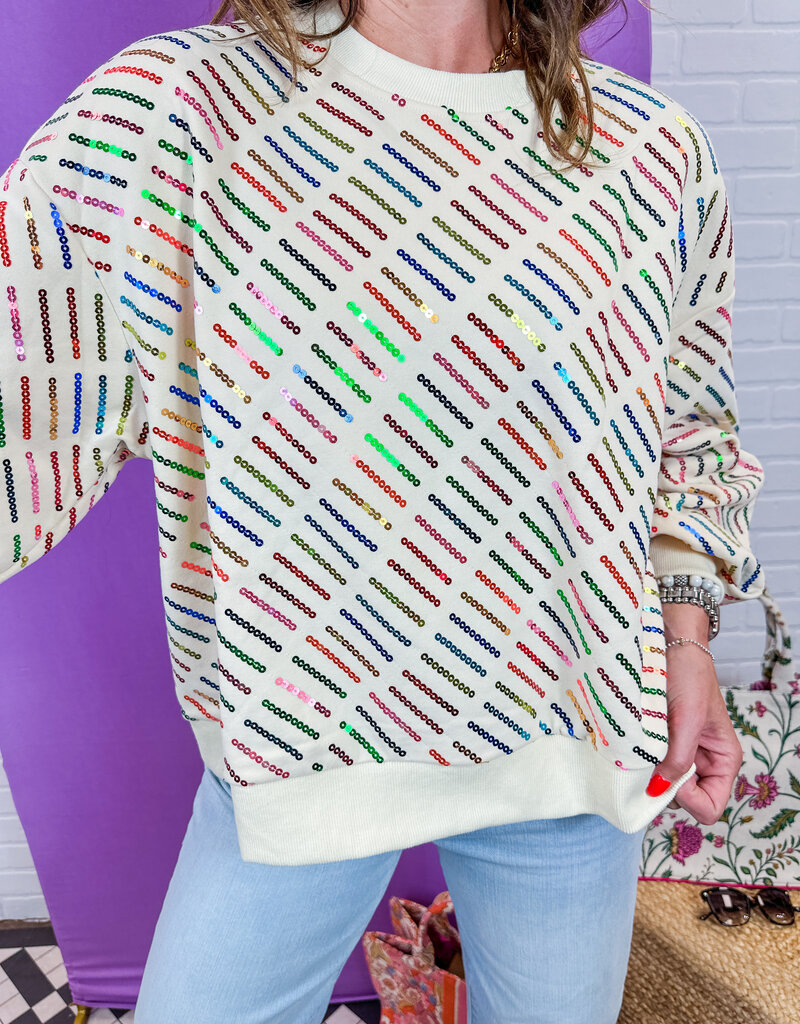 J.HOFFMAN'S Queen of Sparkles Rainbow Stripe Sweatshirt