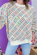 J.HOFFMAN'S Queen of Sparkles Rainbow Stripe Sweatshirt