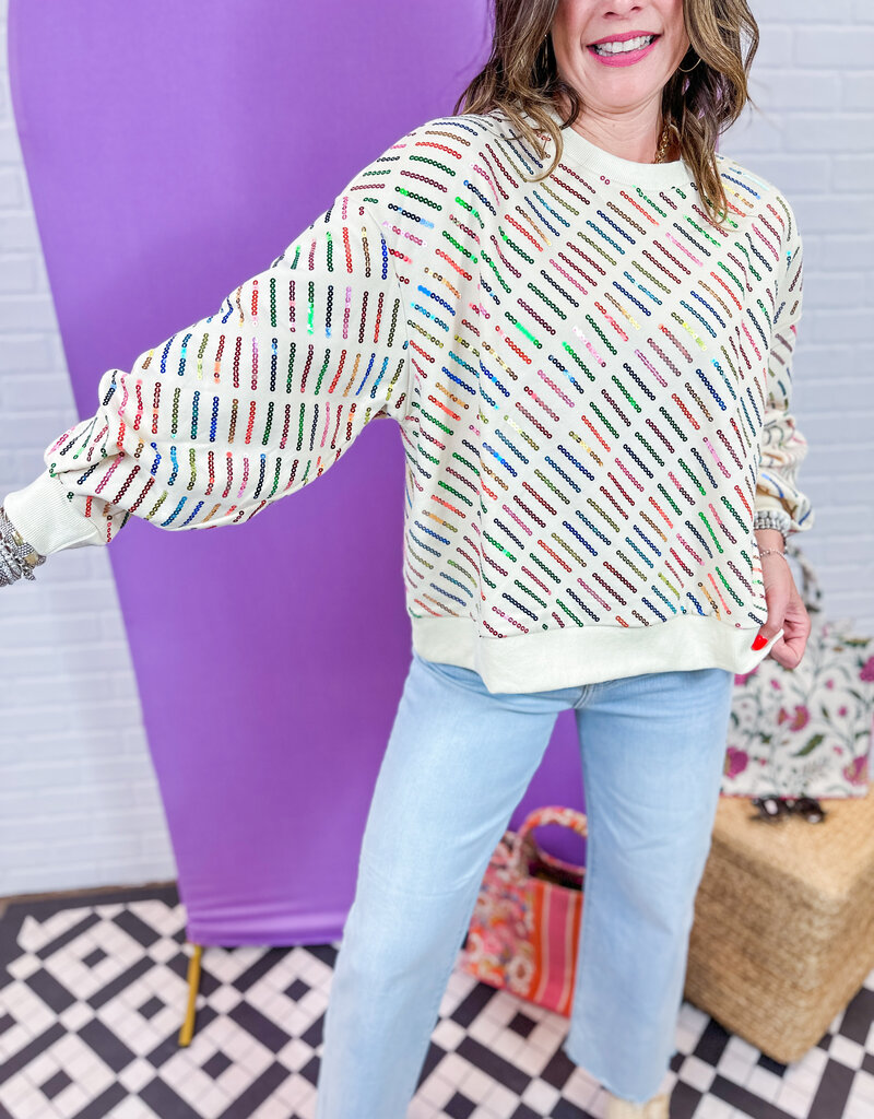 J.HOFFMAN'S Queen of Sparkles Rainbow Stripe Sweatshirt