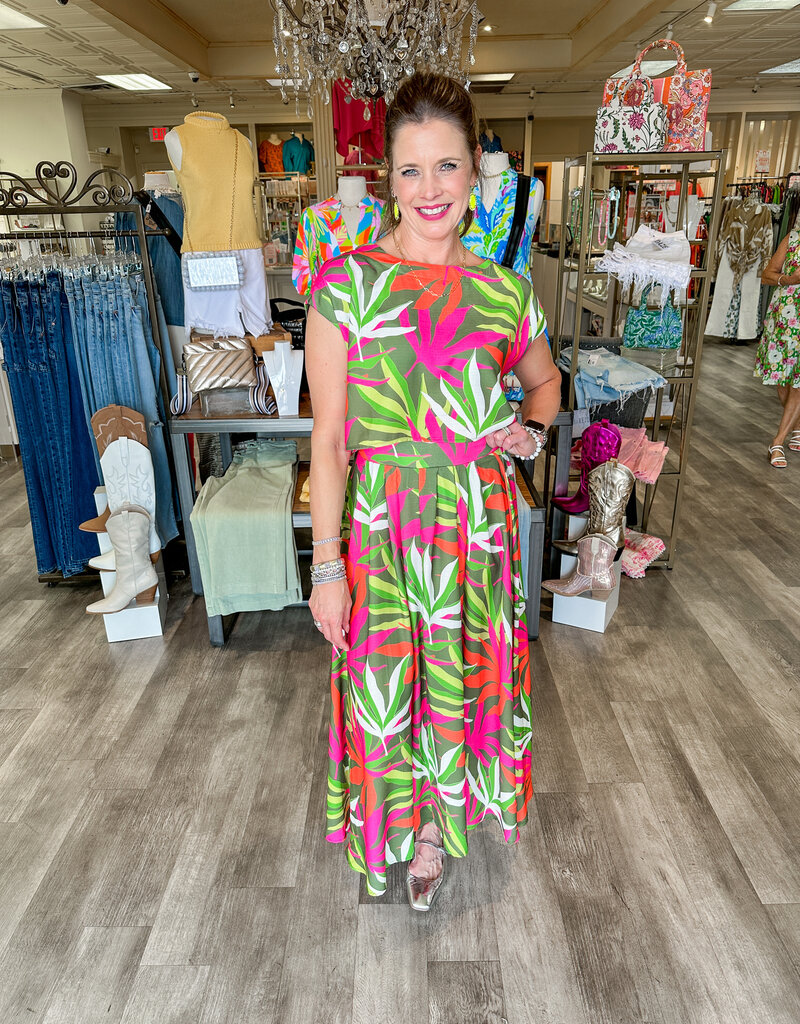 J.HOFFMAN'S Tropical Print Linen Top & Skirt