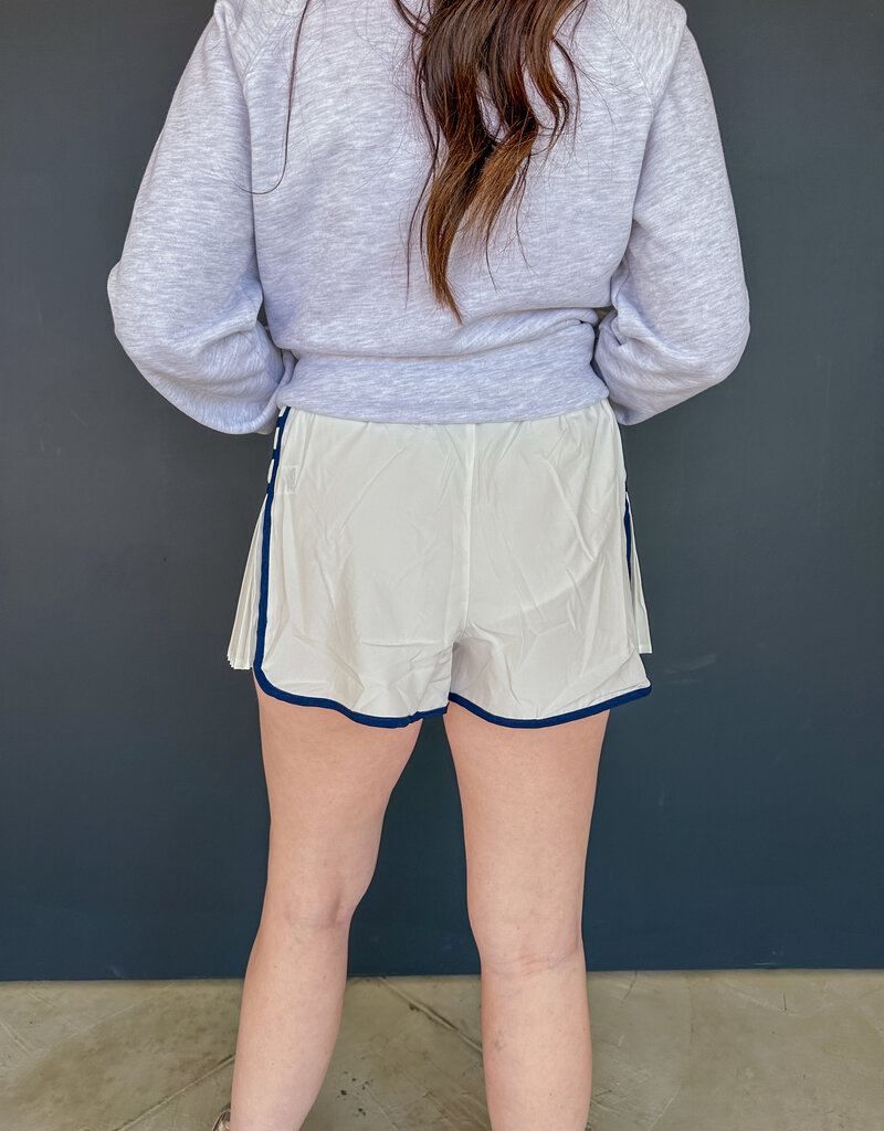 J.HOFFMAN'S Side Pleated Shorts - White & Navy Blue