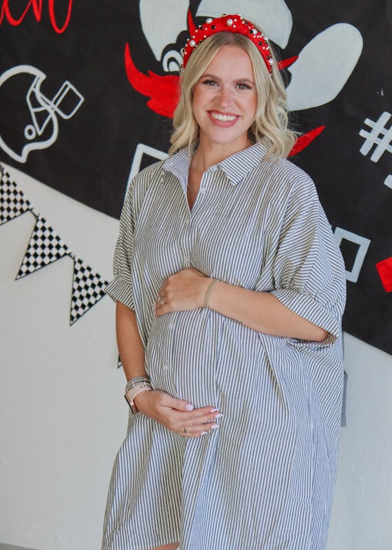 J.HOFFMAN'S Oversize Button Down Striped Dress - Black