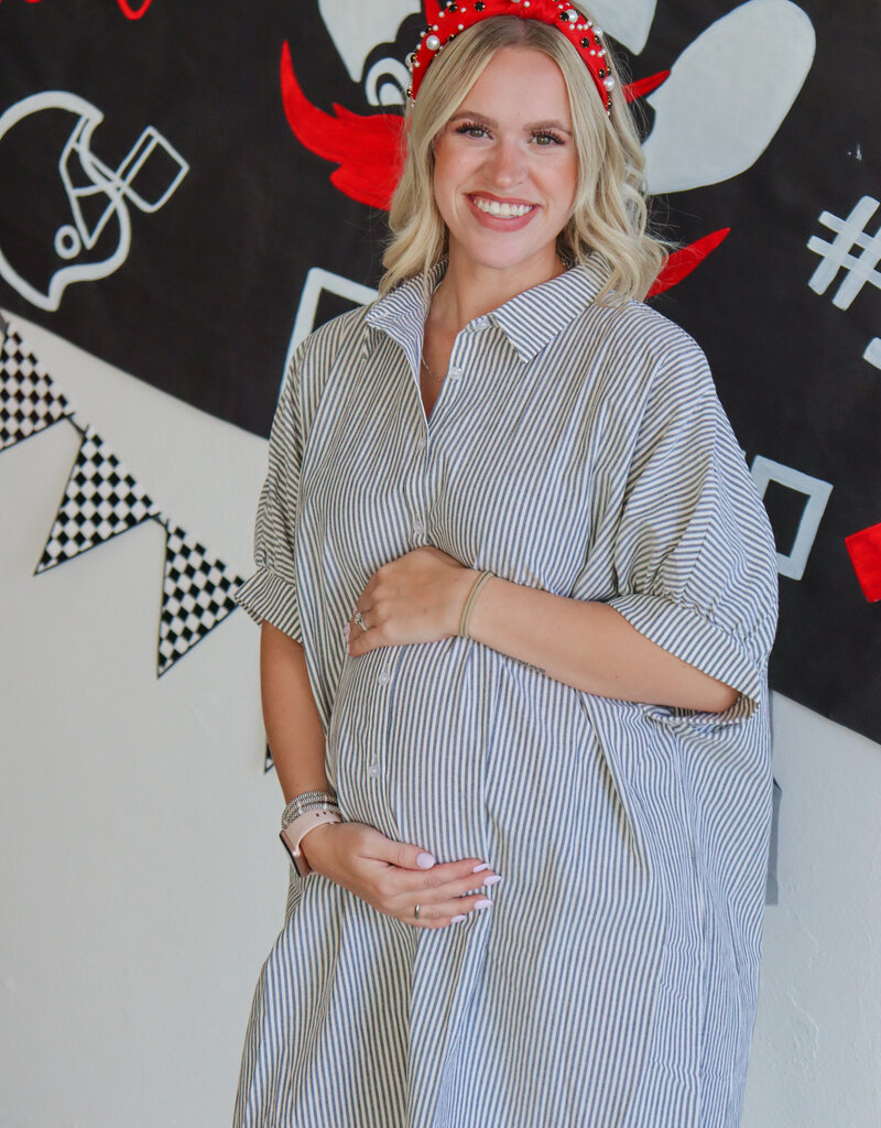 J.HOFFMAN'S Oversize Button Down Striped Dress - Black