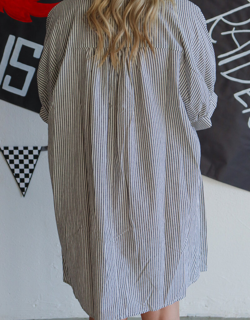 J.HOFFMAN'S Oversize Button Down Striped Dress - Black