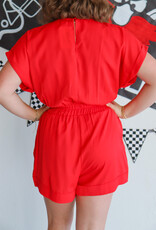 J.HOFFMAN'S V-Neck Elastic Waist  Romper - Red