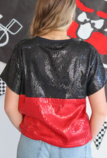 J.HOFFMAN'S Diane Color Block Sequin Top - Red/Black