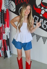 J.HOFFMAN'S Checkered Puff Strapless Top - White