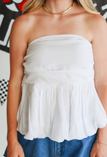 J.HOFFMAN'S Checkered Puff Strapless Top - White