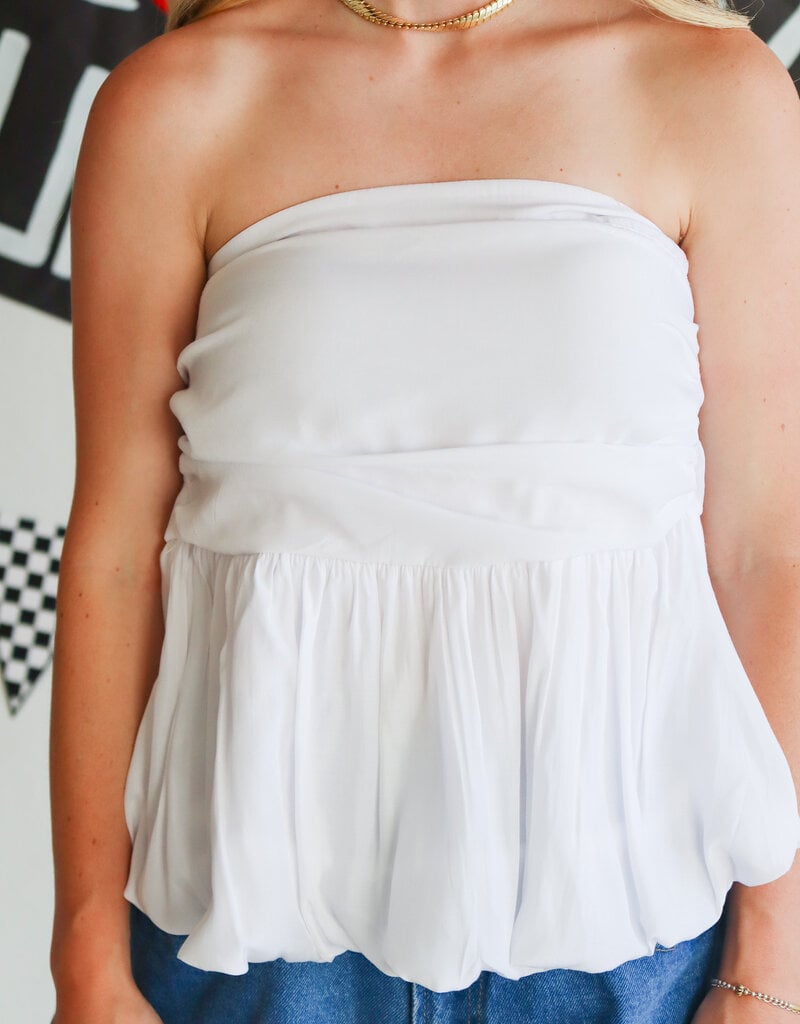 J.HOFFMAN'S Checkered Puff Strapless Top - White