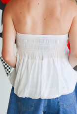 J.HOFFMAN'S Checkered Puff Strapless Top - White