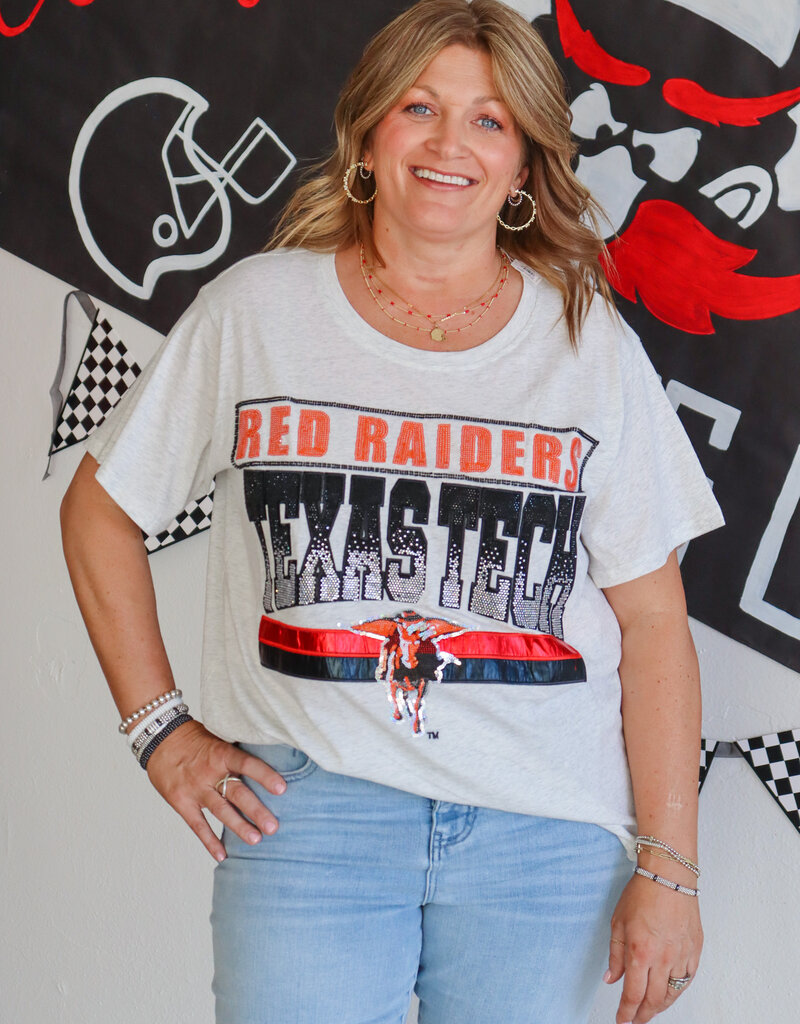 J.HOFFMAN'S Queen of Sparkles Red Raider Texas Tech Vintage Tee