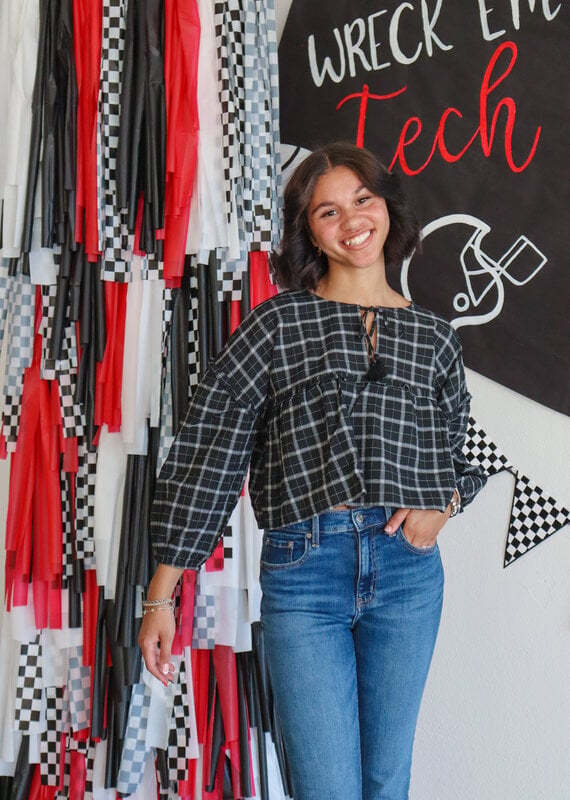 J.HOFFMAN'S Bow Front Plaid Top