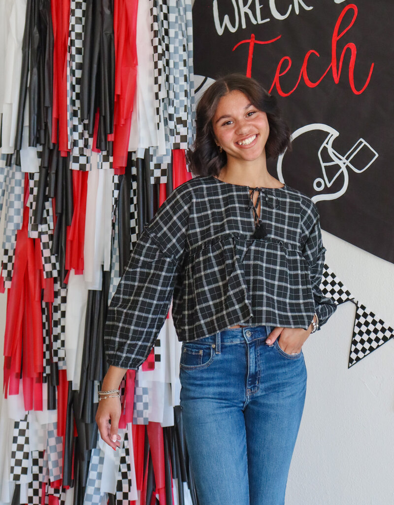 J.HOFFMAN'S Bow Front Plaid Top