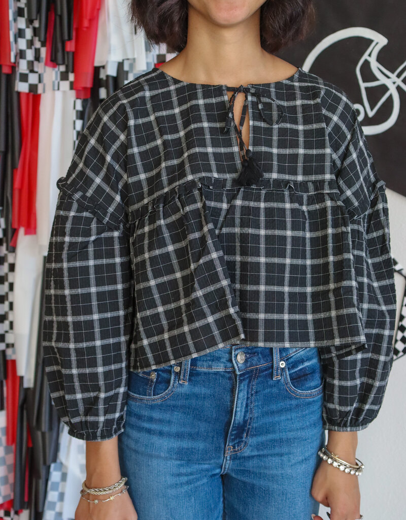 J.HOFFMAN'S Bow Front Plaid Top