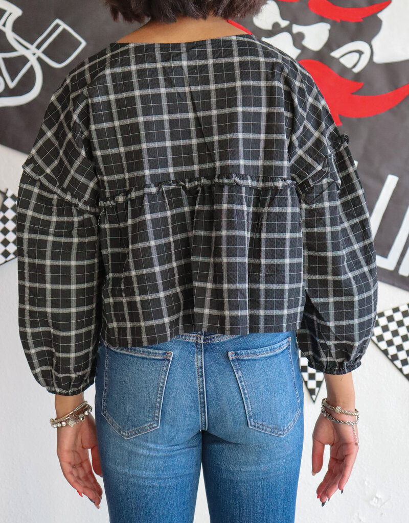 J.HOFFMAN'S Bow Front Plaid Top