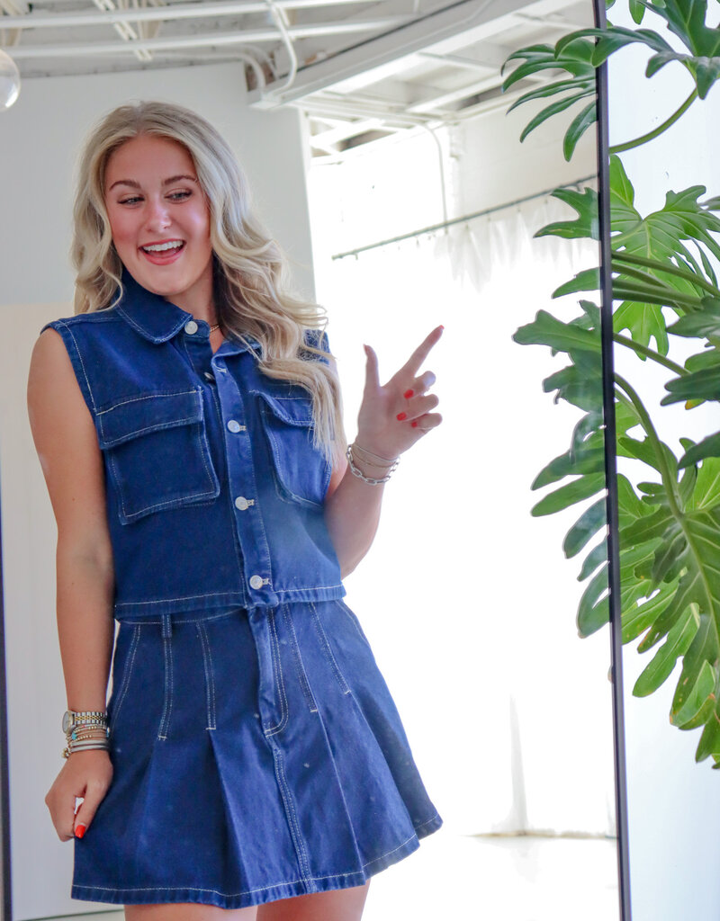 J.HOFFMAN'S Pleated Denim Mini Skirt