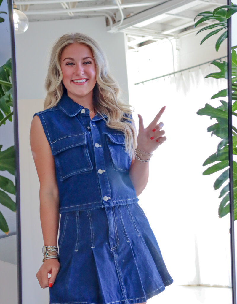 J.HOFFMAN'S Pleated Denim Mini Skirt