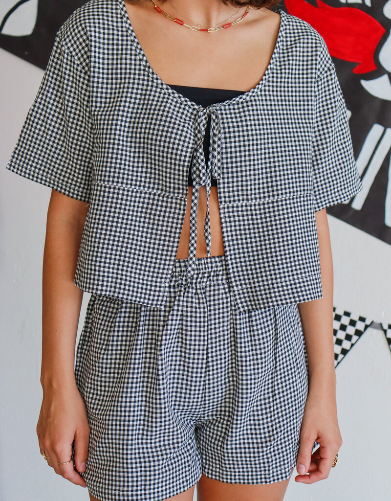 J.HOFFMAN'S Gingham Bow-tie Top & Shorts Set - Black