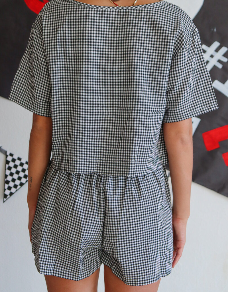 J.HOFFMAN'S Gingham Bow-tie Top & Shorts Set - Black