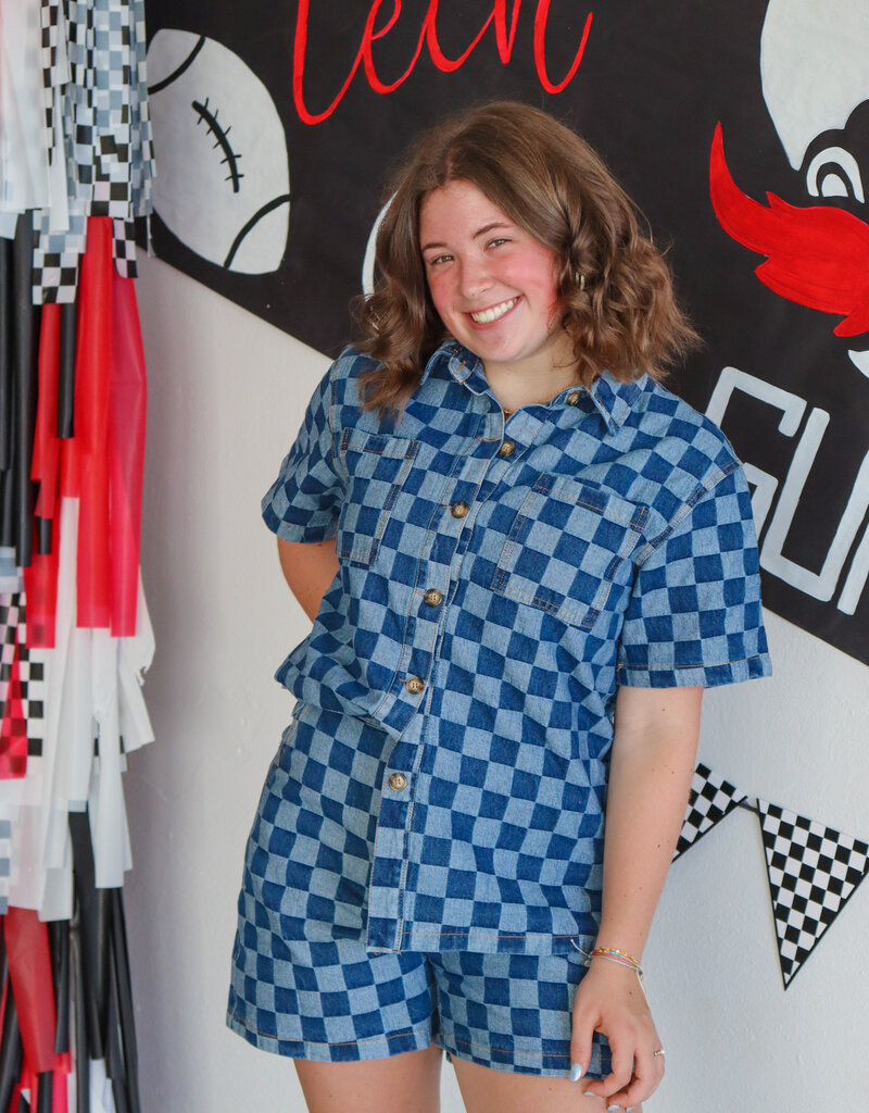 J.HOFFMAN'S Colorblock Plaid Top & Shorts Set