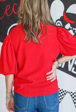 J.HOFFMAN'S V-Neck Puff Sleeve Top - Red