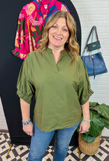 J.HOFFMAN'S Esme Placket Front Top - Army Green