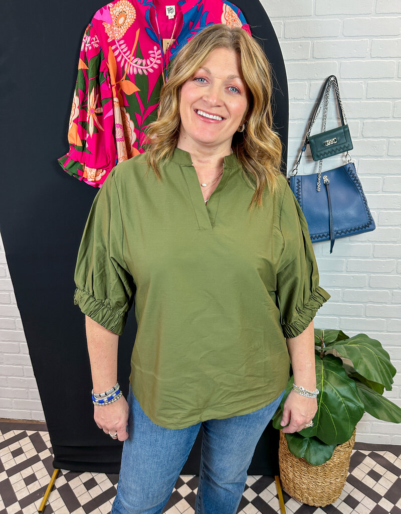 J.HOFFMAN'S Esme Placket Front Top - Army Green