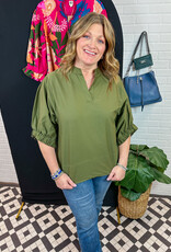 J.HOFFMAN'S Esme Placket Front Top - Army Green