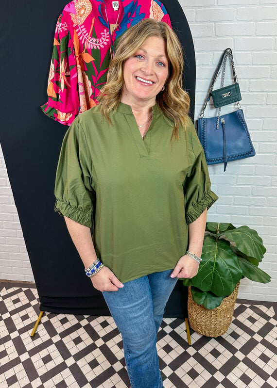 J.HOFFMAN'S Esme Placket Front Top - Army Green