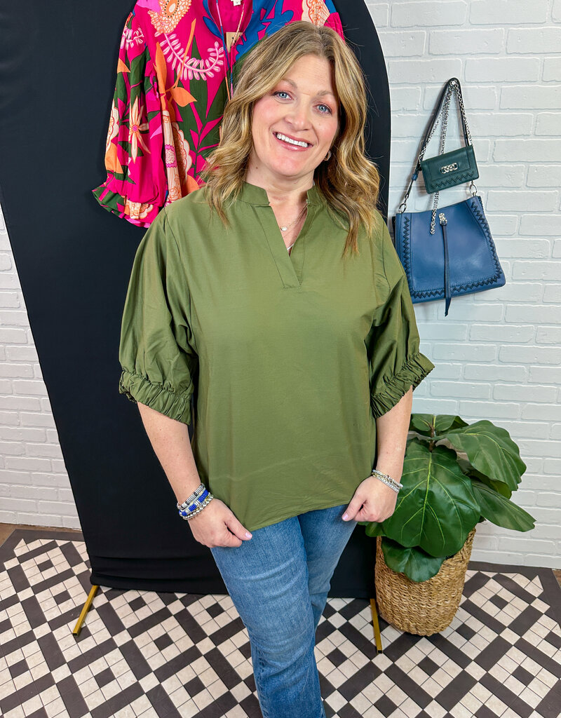 J.HOFFMAN'S Esme Placket Front Top - Army Green