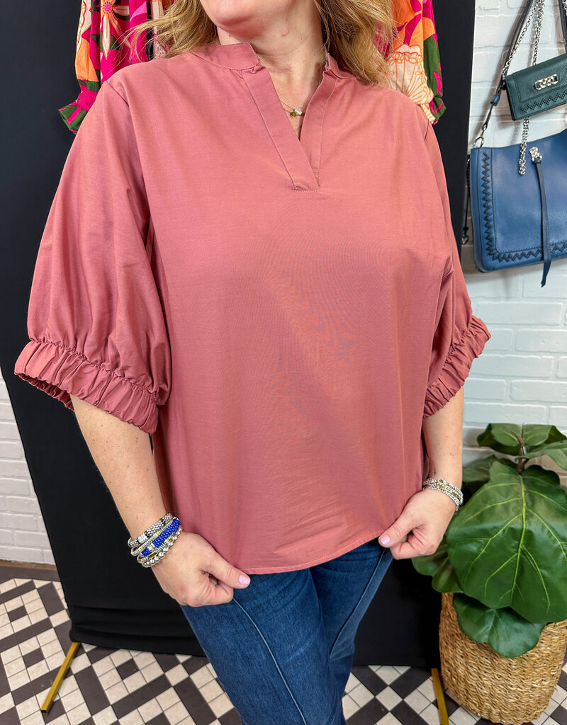 J.HOFFMAN'S Esme Placket Front Top - Coccio