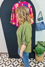 J.HOFFMAN'S Esme Placket Front Top - Army Green