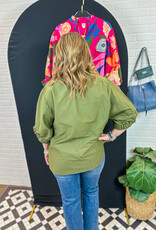 J.HOFFMAN'S Esme Placket Front Top - Army Green