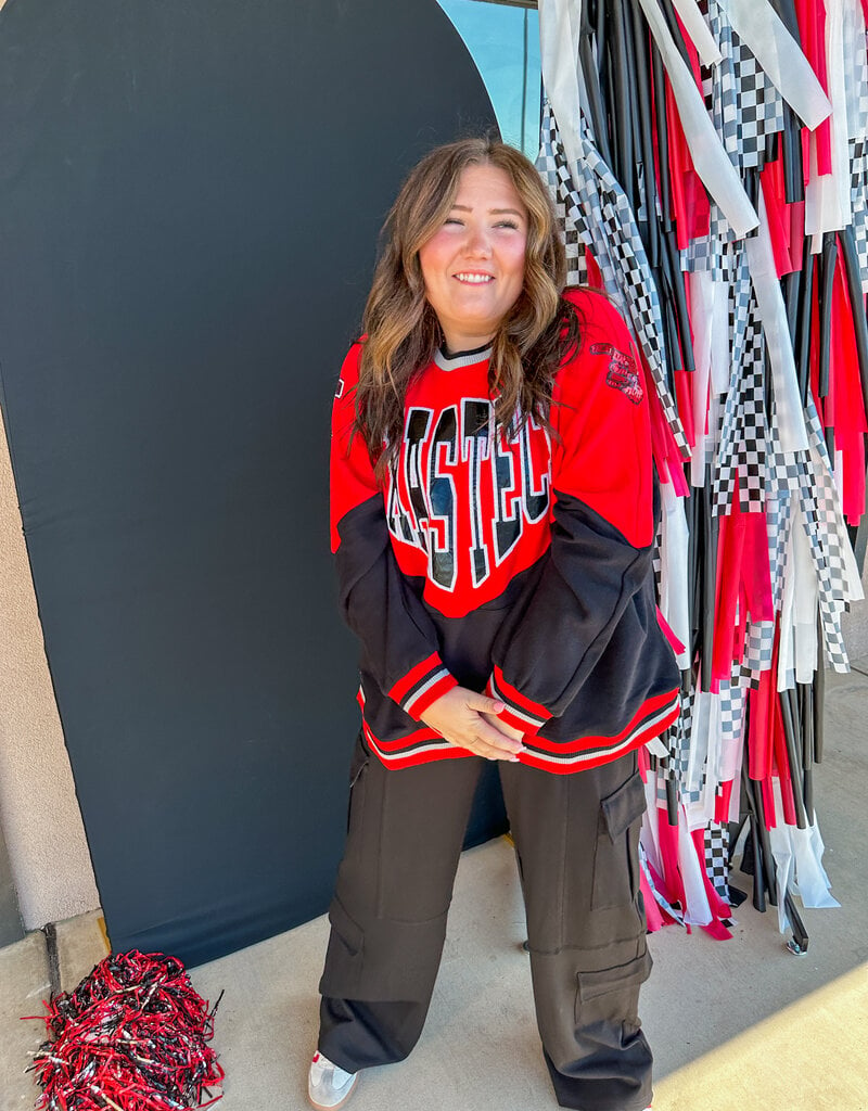 J.HOFFMAN'S Queen of Sparkles Texas Tech Colorblock Sweatshirt