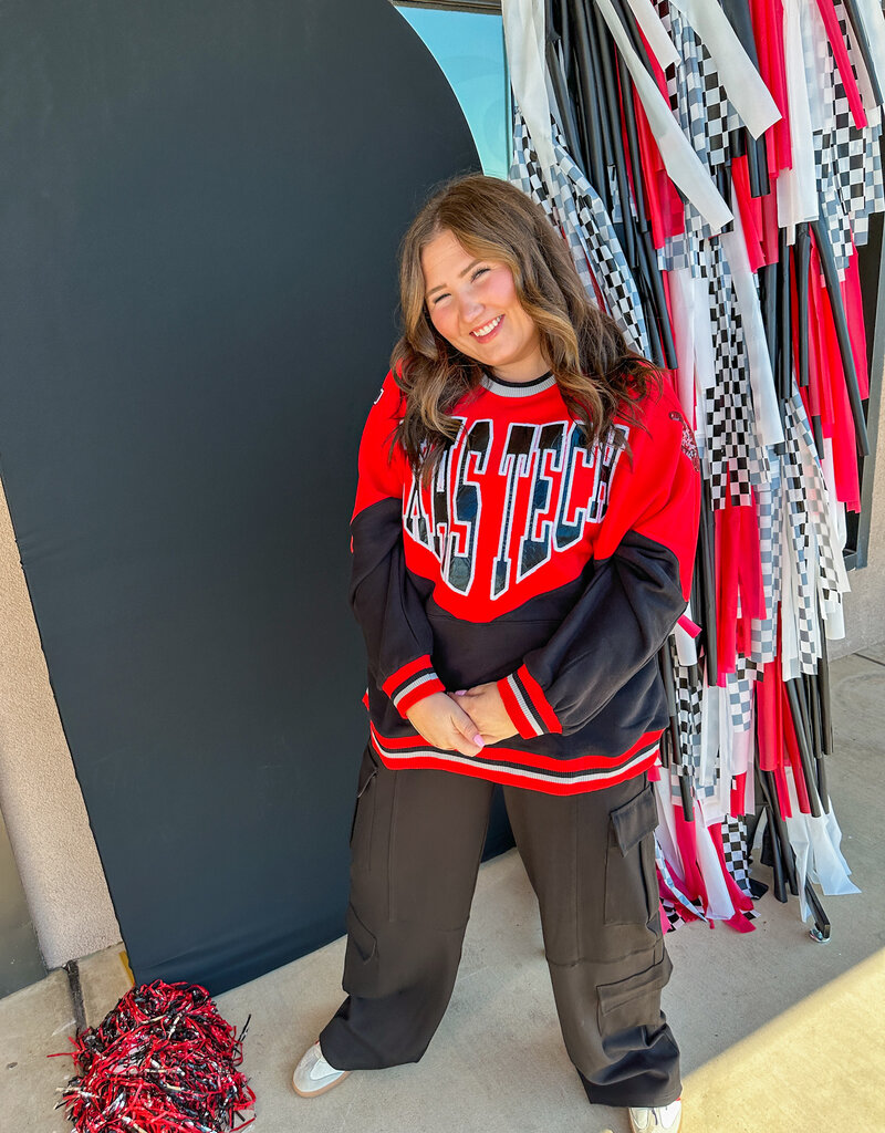 J.HOFFMAN'S Queen of Sparkles Texas Tech Colorblock Sweatshirt